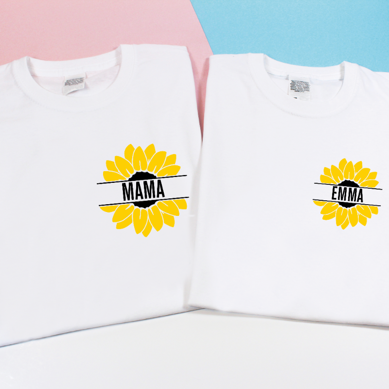 Personalised Matching Mama and Mini Sunflower Graphic T-shirts