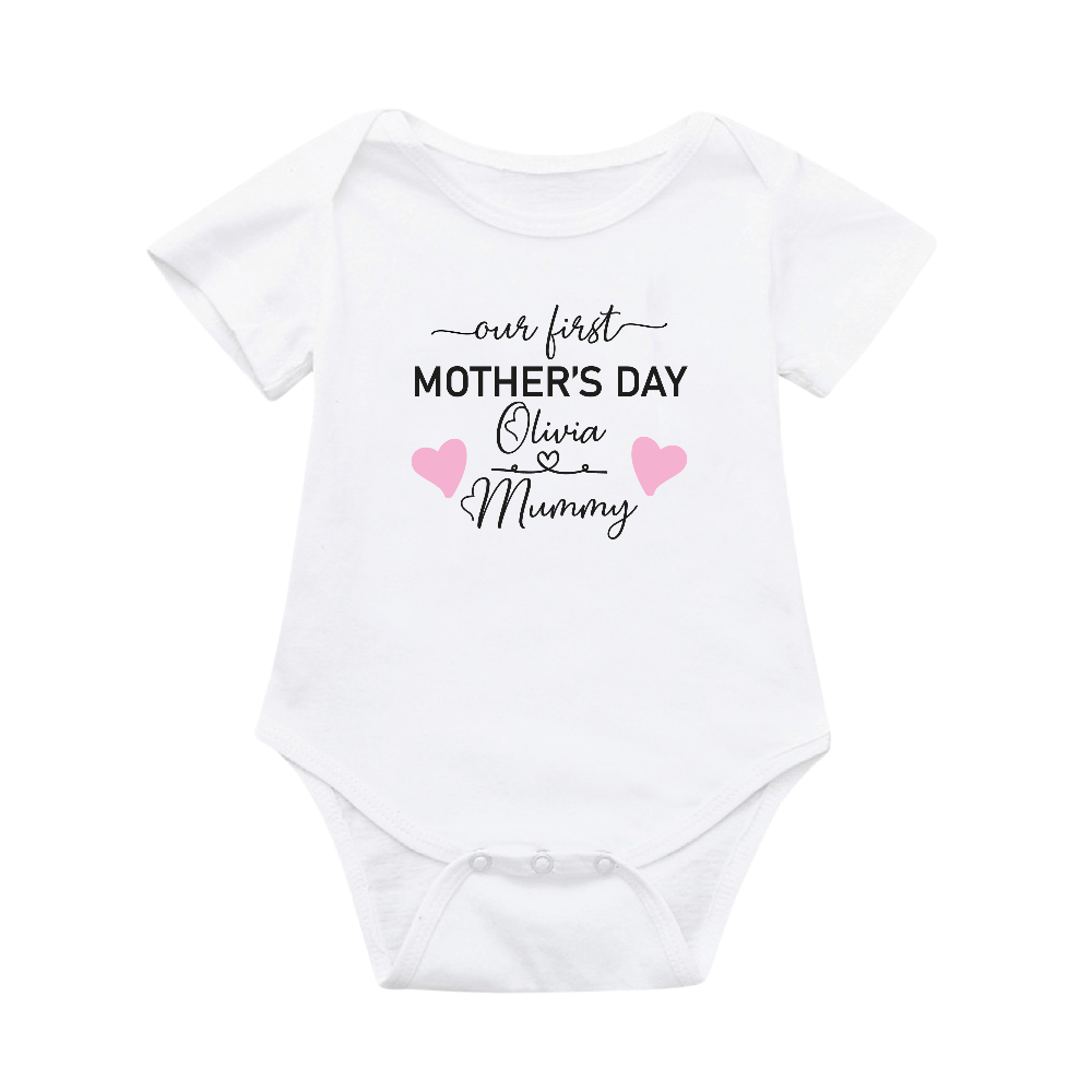 Personalised Our First Mother's Day Mummy and Baby Heart T-shirt and Baby Vest Set