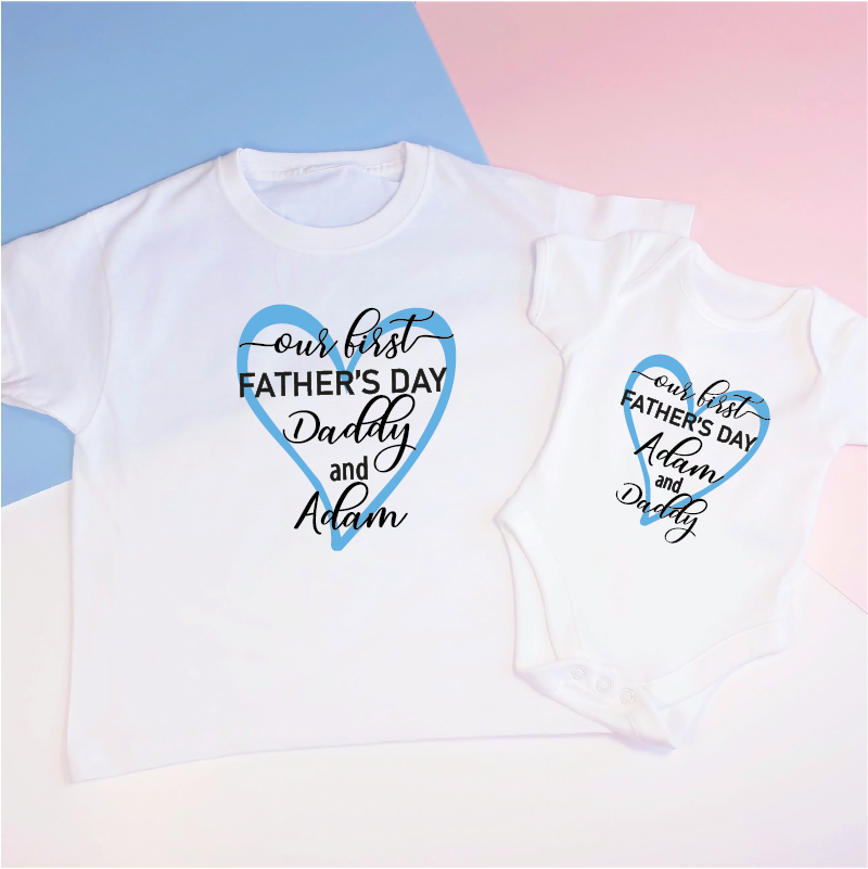 Personalised Our 1st Father's Day Matching T-shirt and Baby Grow Set
