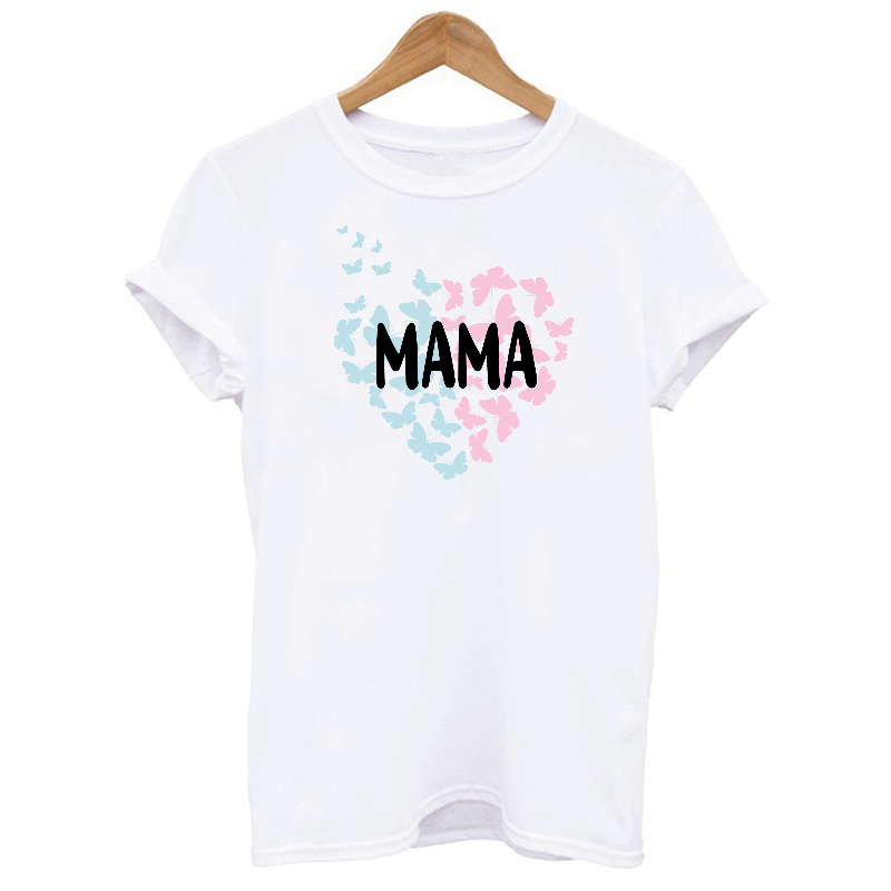 Matching Mama and Mama's Bestie Pastel Pink and Blue Butterflies Heart T-shirts