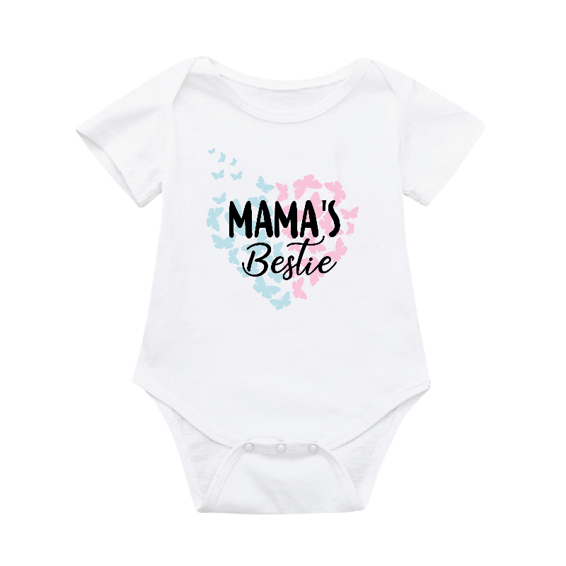 Matching Mama and Mama's Bestie Pastel Pink and Blue Butterflies Heart T-shirts