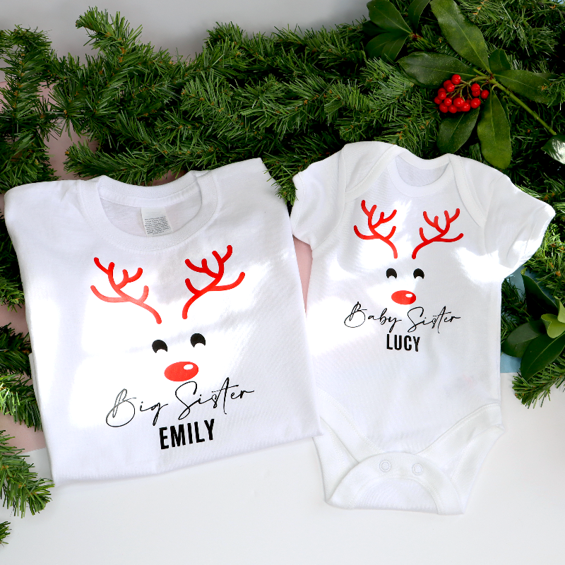 Personalised Matching Family Christmas Reindeer T-shirts