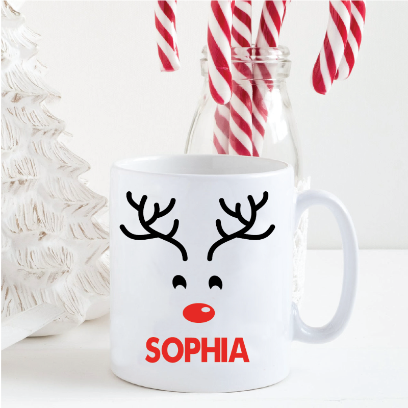 Personalized Red-Nosed Reindeer Mug