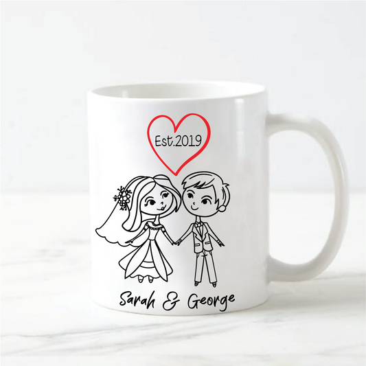 Personalised married couple mug with date and a red heart