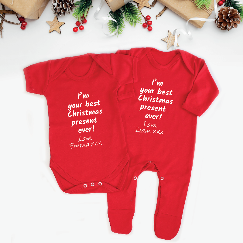 Personalised I'm Your Best Christmas Present Ever Baby Grow