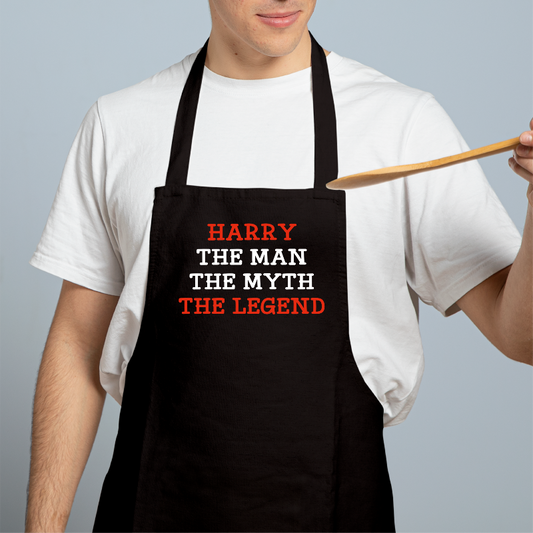 Personalised Men's Black Apron -  Name, The Man, The Myth, The Legend