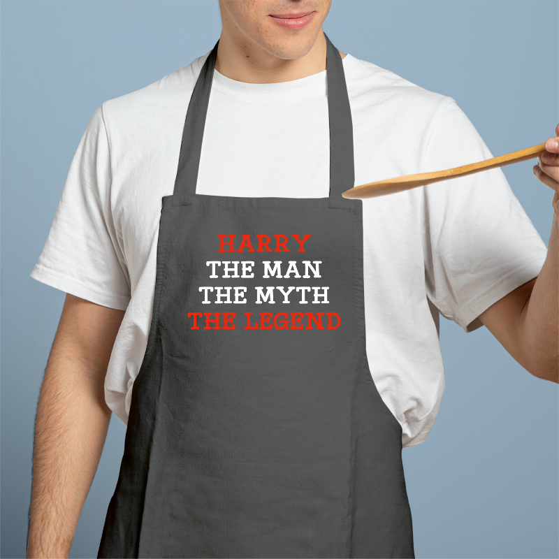 Personalised Men's Grey Apron -  Name, The Man, The Myth, The Legend