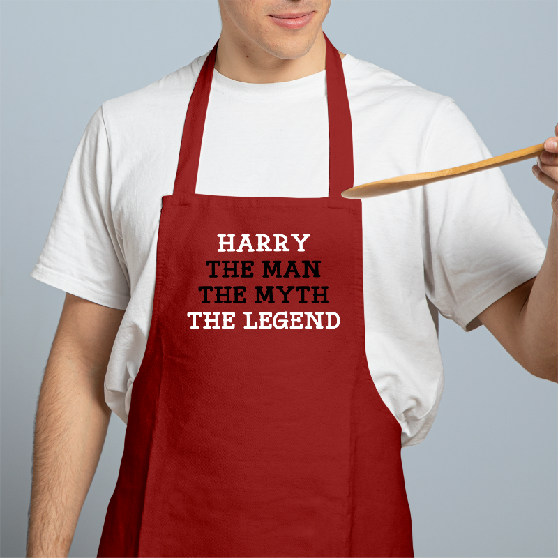 Personalised Men's Red Apron -  Name, The Man, The Myth, The Legend