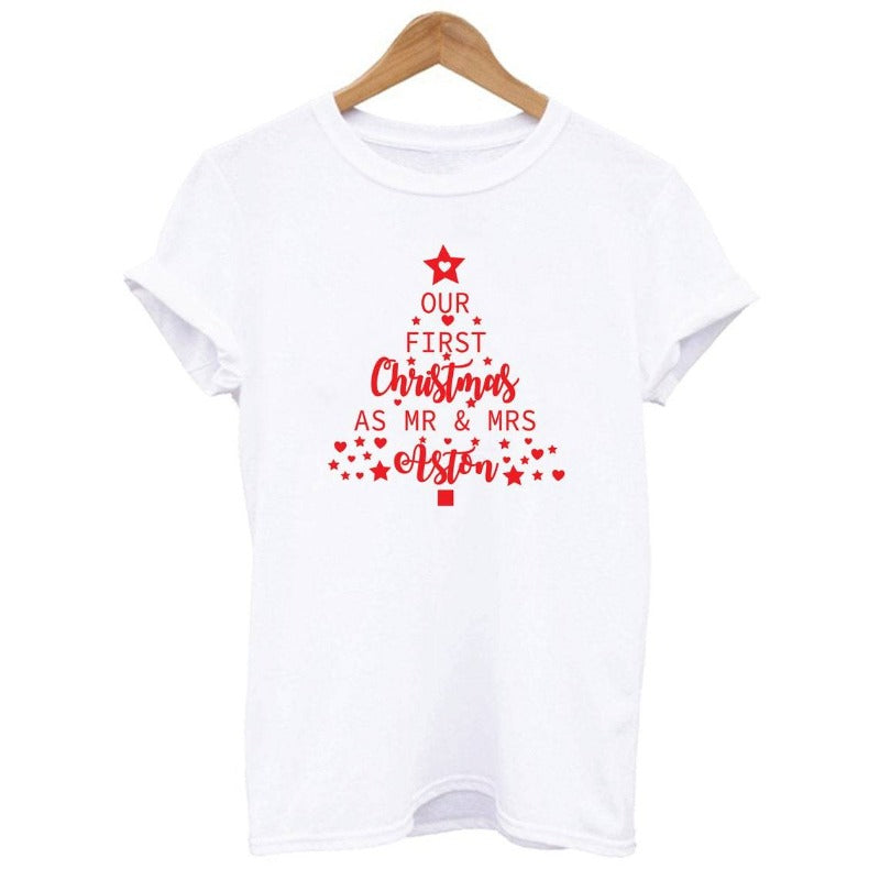 Personalised Our First Christmas as MR & MRS T-shirt