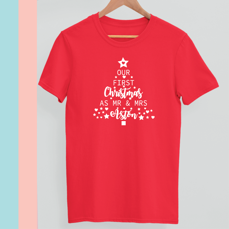 Personalised Our First Christmas as MR & MRS T-shirt