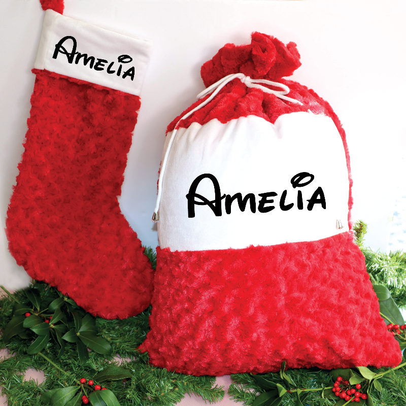 Personalized Luxury Red Christmas Stocking and Sack Set