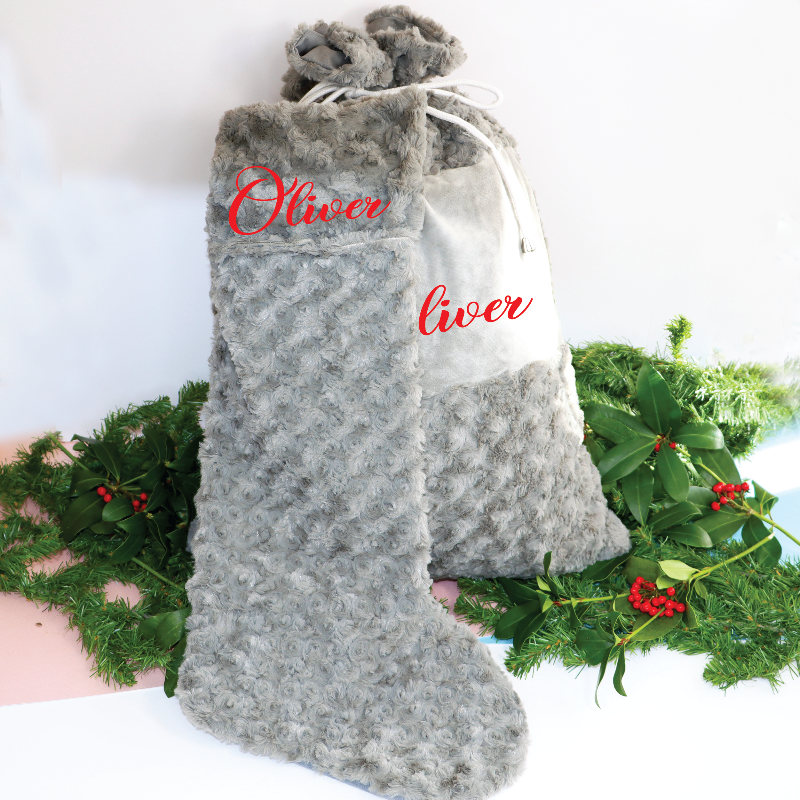 Personalised Luxury Grey Christmas Stocking and Santa Sack