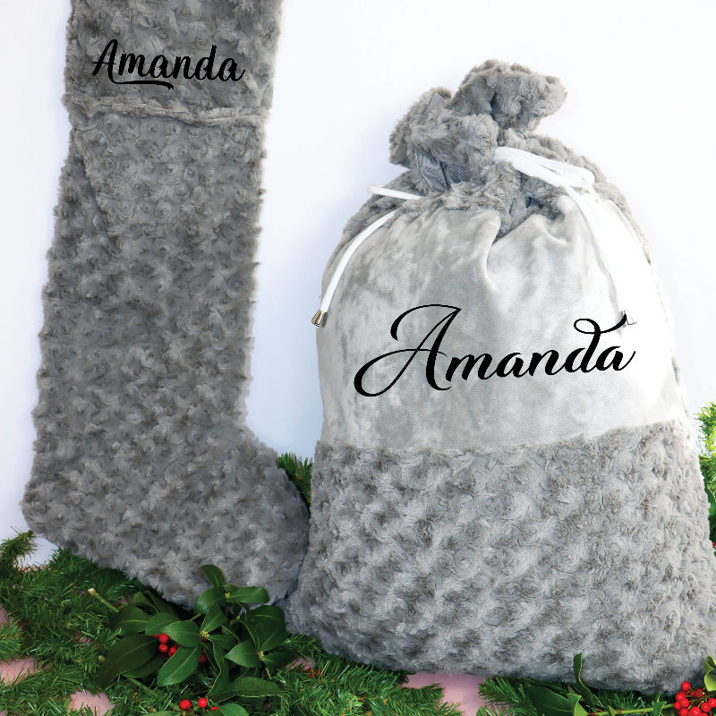 Personalised Luxury Grey Christmas Stocking and Santa Sack