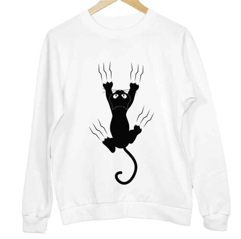 Playful Cat Graphic Crew Neck Casual Sweatshirt