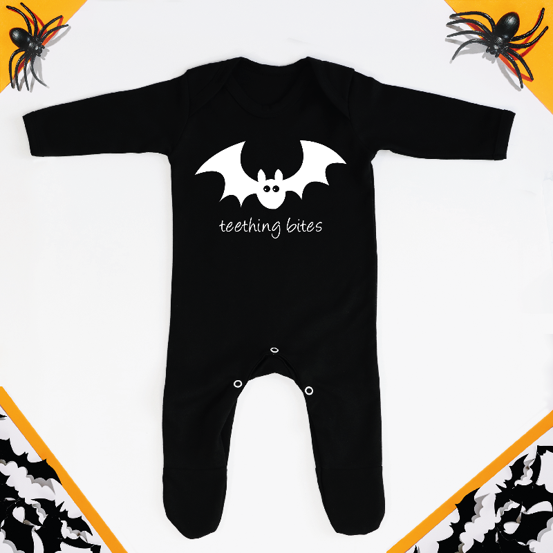 Halloween Teething Bites Bat Baby Romper
