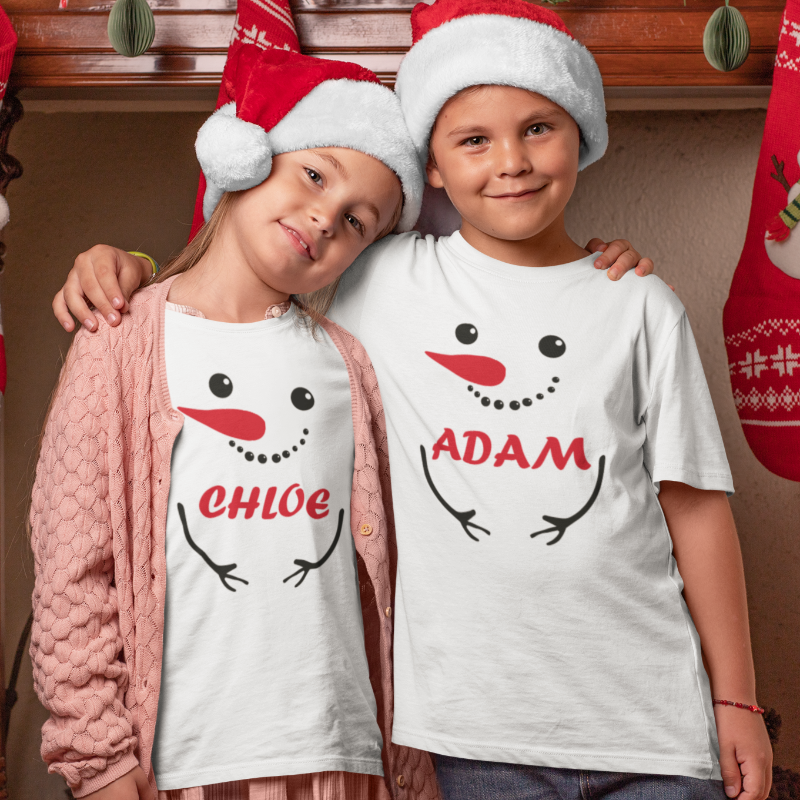 Personalised Snowman Siblings T-shirts